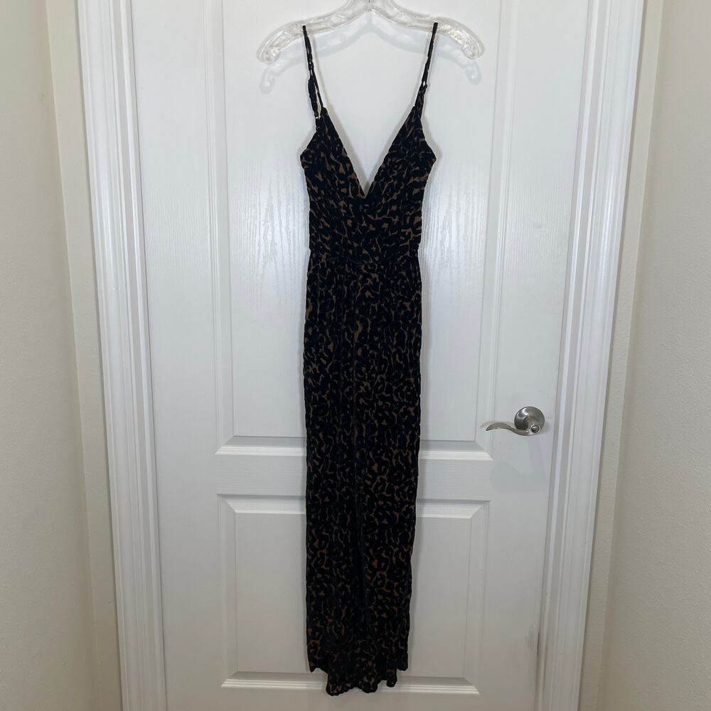 Revolve Blu Moon‎ Velvet Burnout Dress Leopard Print Black Brown Wrap Maxi S